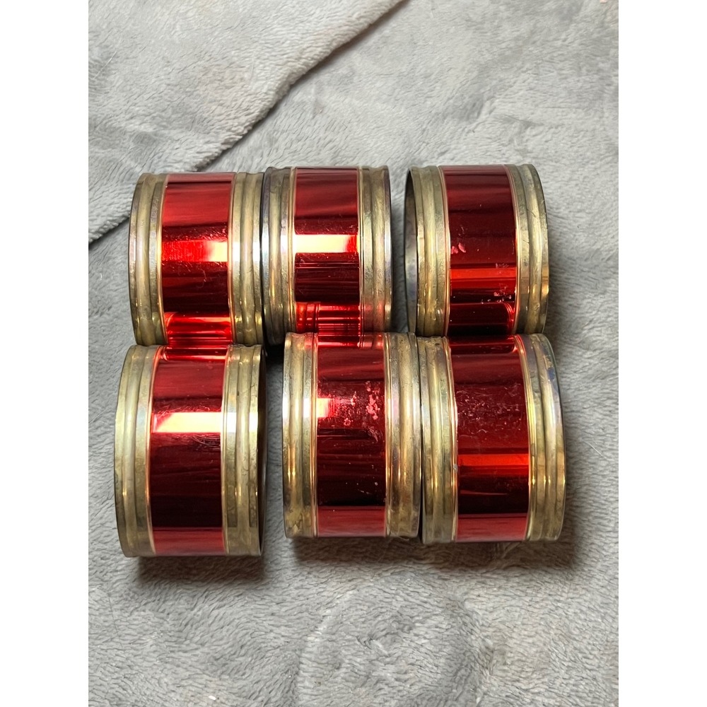 Red Gold Metal Napkin Rings Set 6 Holiday Christmas Table Decor China
